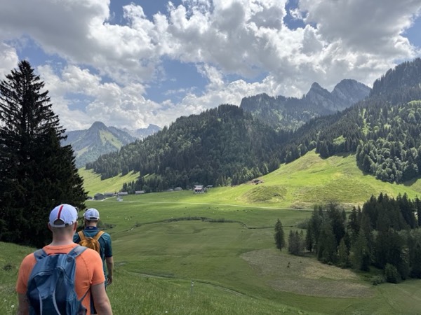 Hiking trail with a view of the mountains around Vorarlberg